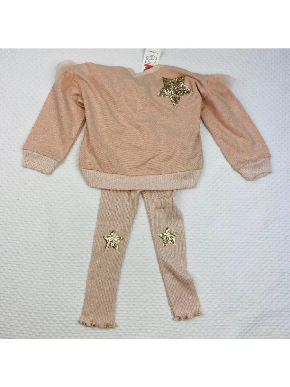 PH Play Star Shirt Pants Set Girls Size 3 Peach Sequin Glittery Long Sleeve